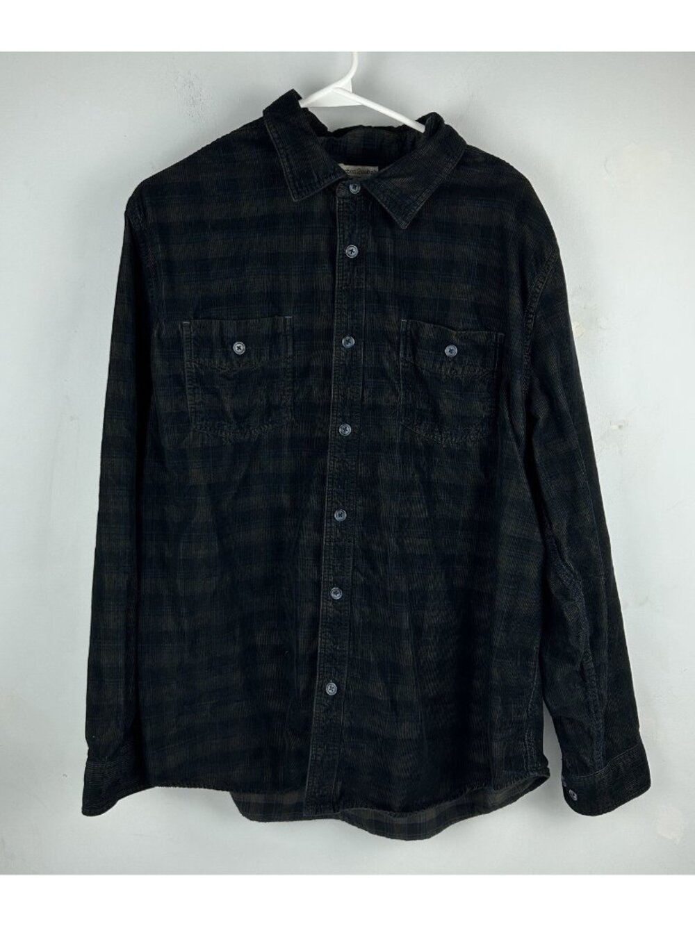 Carbon 2 Cobalt  Shirt Mens L Blue Tan  Plaid Corduroy Button Up Collared